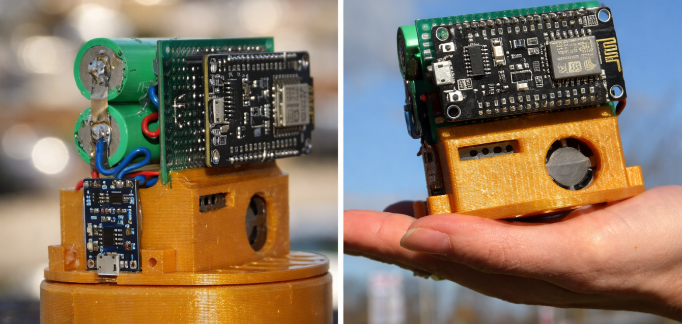 Czujnik jakości powietrza IoT Czujnik jakości powietrza IoT mierzący PM1, PM2.5 i PM10 zamontowany w obudowie z 3D printu